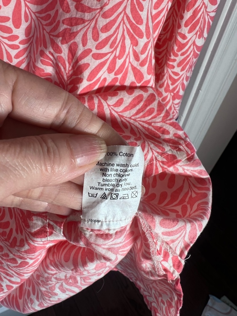 J. Crew Coral Leaf-Print Tunic with White Background and blue trim - Picture 5 of 7